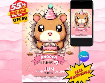 Customizable Capybara Birthday Invitation Template (Digital Download, 5x7 in, Canva Editable