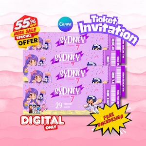 Customizable Aphmau Ticket Invitation, Aphmau Ticket Invites, Aphmau Birthday invitation, Aphmau Minecrafter Ticket Invite aphmau purple