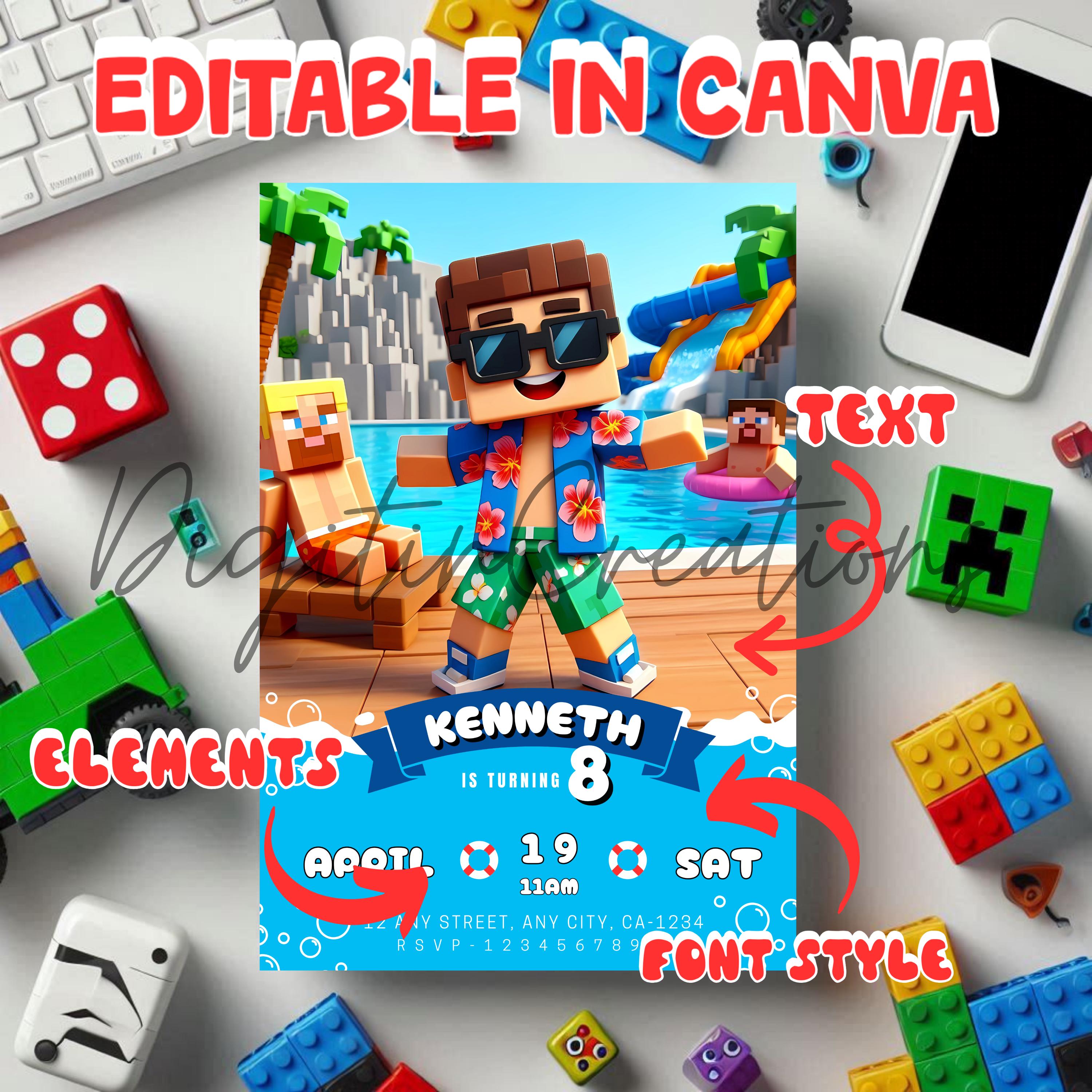 Minecraft Pool Party Template