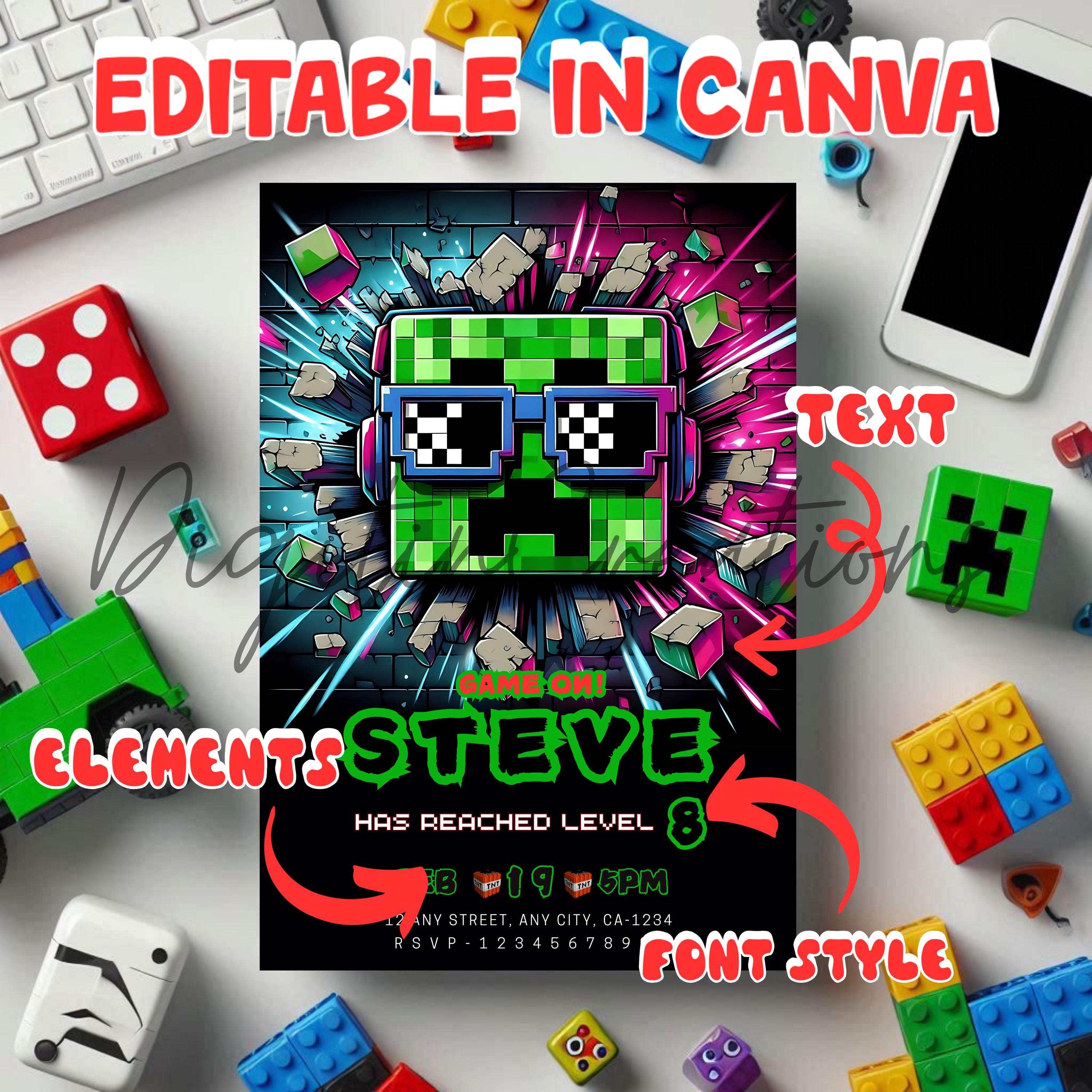 Minecrafter Creeper Birthday Invite