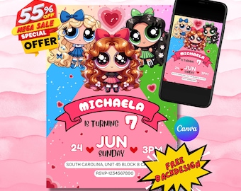 Editable Powerpuff Girls Birthday Invitation Template (Digital Download)