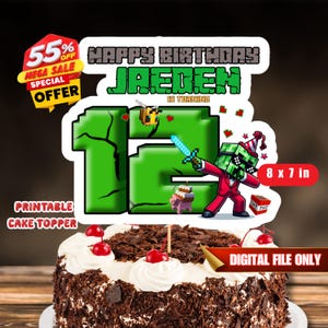 Unofficial Mine Crafter Cake topper mine crft theme Cake topper Diy Cake topper Cake topper for Mine crafter Fans Mine crft Inspired Topper