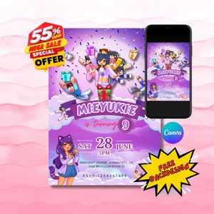 Aanpasbare Aphmau-uitnodiging, Aphmau nodigt uit, Aphmau-verjaardagsuitnodiging, Aphmau Minecrafter, Minecrafter uitnodigen, Minecrafter, aphmau