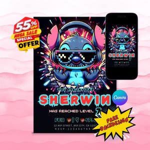 Stitch Birthday party Invitation Editable Template, Editable stitch Birthday Invitation, Stitch Birthday Party Invitation, Stitch Glow