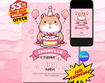Customizable Capybara Birthday Invitation Template (Digital Download, 5x7 in Canva PDF
