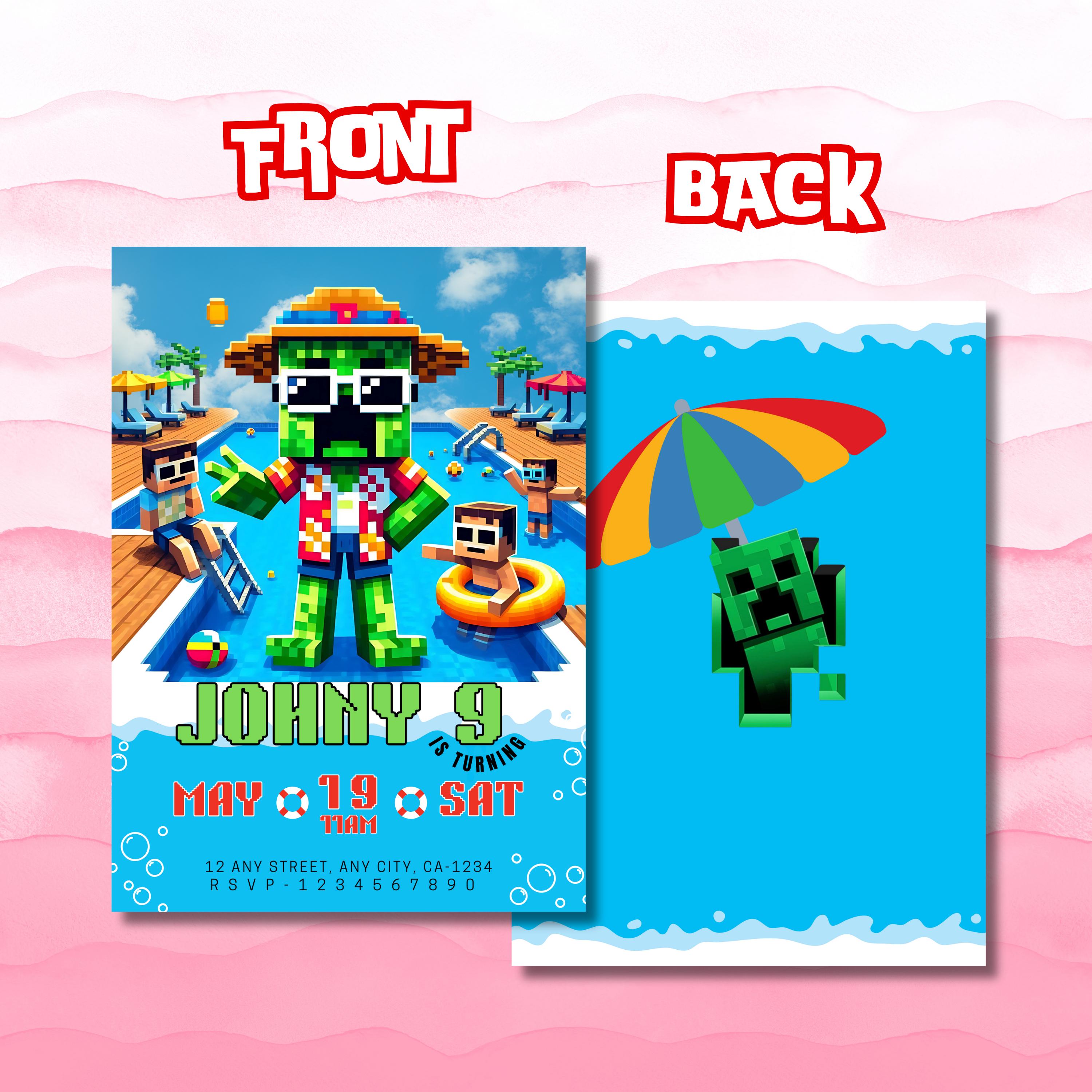 Minecrafter Pool Party Invite – Duplicate