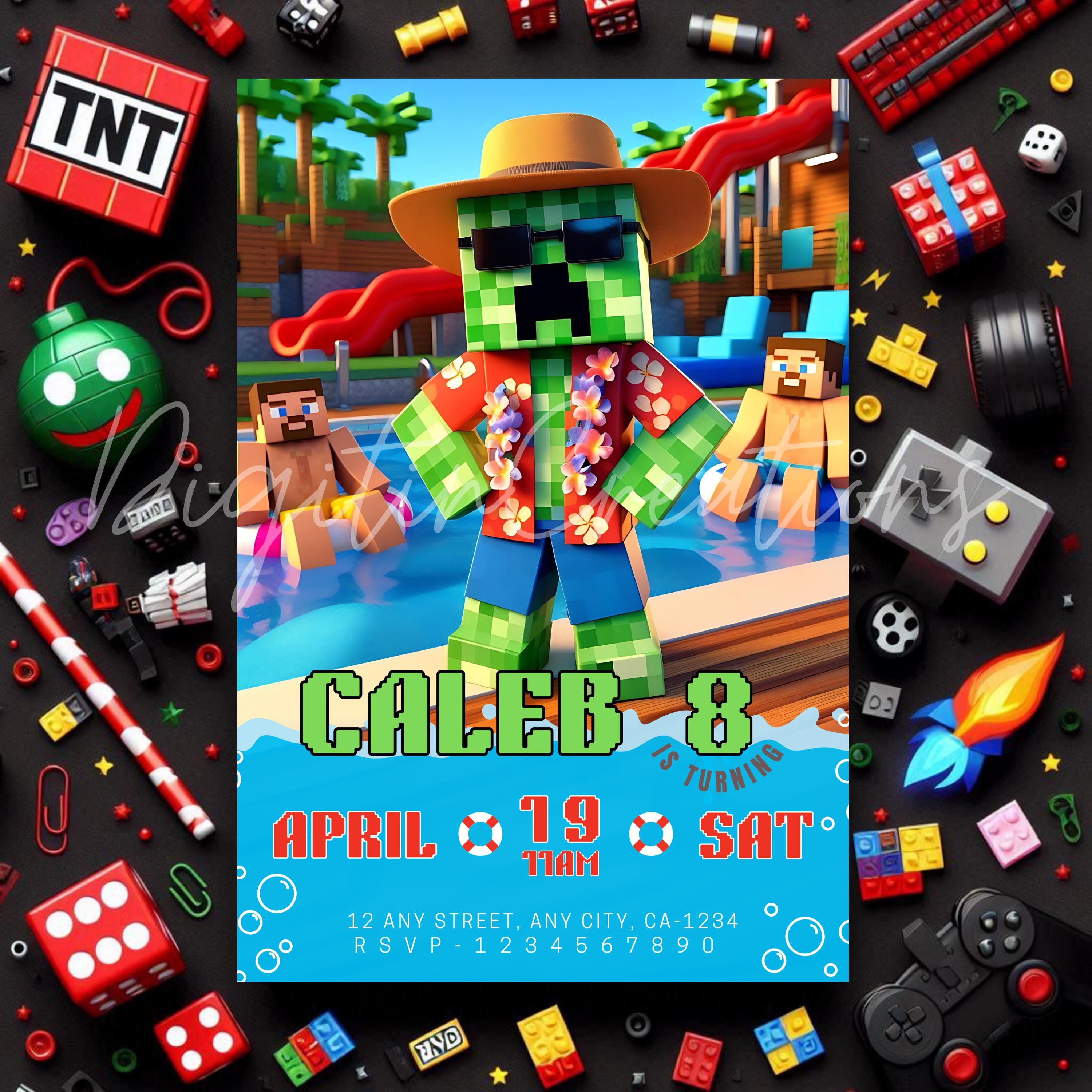 Minecrafter Pool Party Invite – Editable
