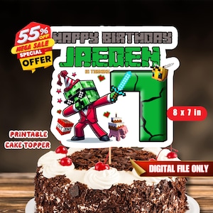 Unofficial Mine Crafter Cake topper mine crft theme Cake topper Diy Cake topper Cake topper for Mine crafter Fans Mine crft Inspired Topper