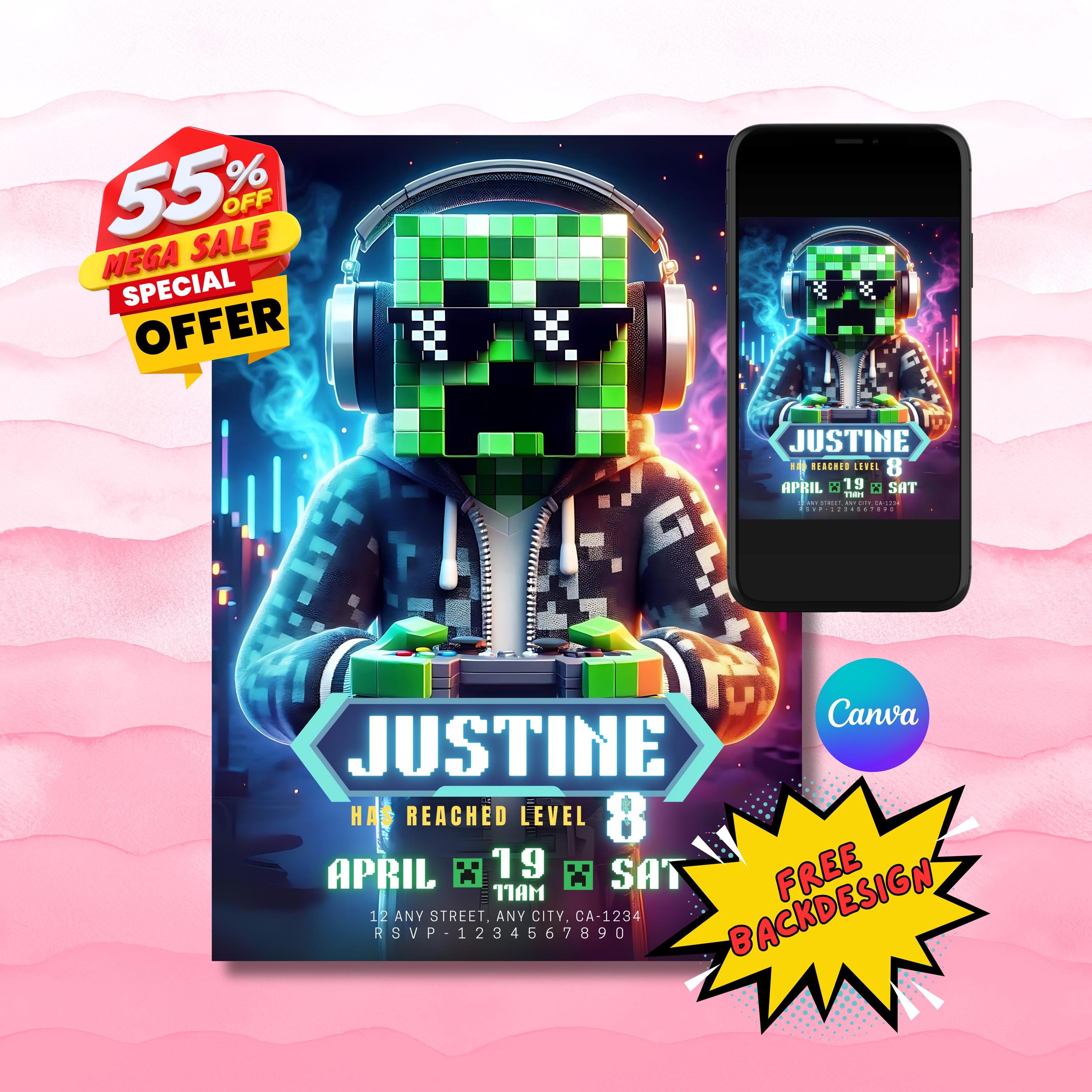 Minecrafter Birthday Invite – Editable