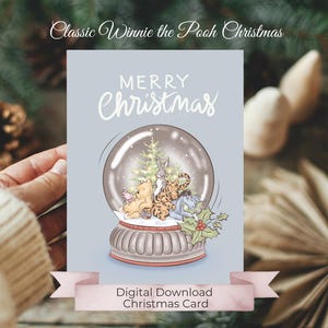 Weihnachtskarte, Klassische Winnie-the-pooh und Freunde ein Geschenk nur für Sie, süße, niedliche Karte in sanften Farben, einfache DIY druckbare Weihnachtskarte