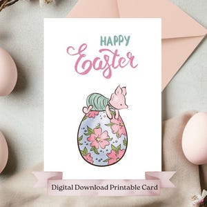 Ferkel Osterkarte, klassische Winnie-the-pooh, süßes Ferkel auf einem riesigen Osterei, einfache DIY Frohe Ostern Karte, druckbare Karte