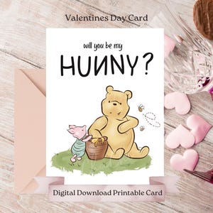 Willst du meine Hunny sein? Karte, Valentinstag Karte, Original Winnie-the-pooh, Classic Pooh Bär mit Honigtopf, einfache DIY druckbare Liebeskarte