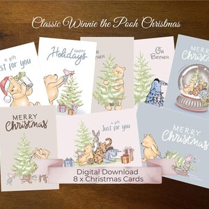 8 Weihnachtskarten-Mixed Color Bundle, klassische Winnie-the-Pooh und Freunde, Soft farbige Weihnachtskarten, einfache DIY druckbare Weihnachtskarten