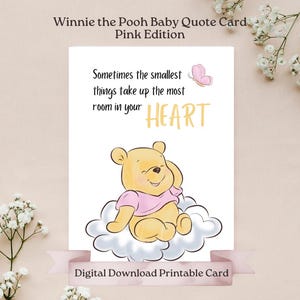 Citação do Ursinho Pooh Rosa Chá de Bebê, Cartão de Boas-vindas ao Bebê, Ursinho Pooh, Às vezes, as menores coisas ocupam mais espaço no seu coração