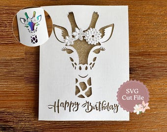 Card SVG Giraffe Flower Popup Insert Card Cut File for Cricut Craft Handmade Gifts