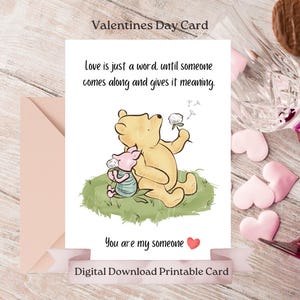 Tarjeta con frase "Eres mi persona especial", Winnie-the-Pooh clásico, osito Pooh y Piglet, tarjeta para el día de San Valentín, alguien especial, tarjeta imprimible