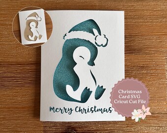 Card SVG Penguin Christmas Merry Christmas, Cricut Cut File R20 R40 (Digital Download)