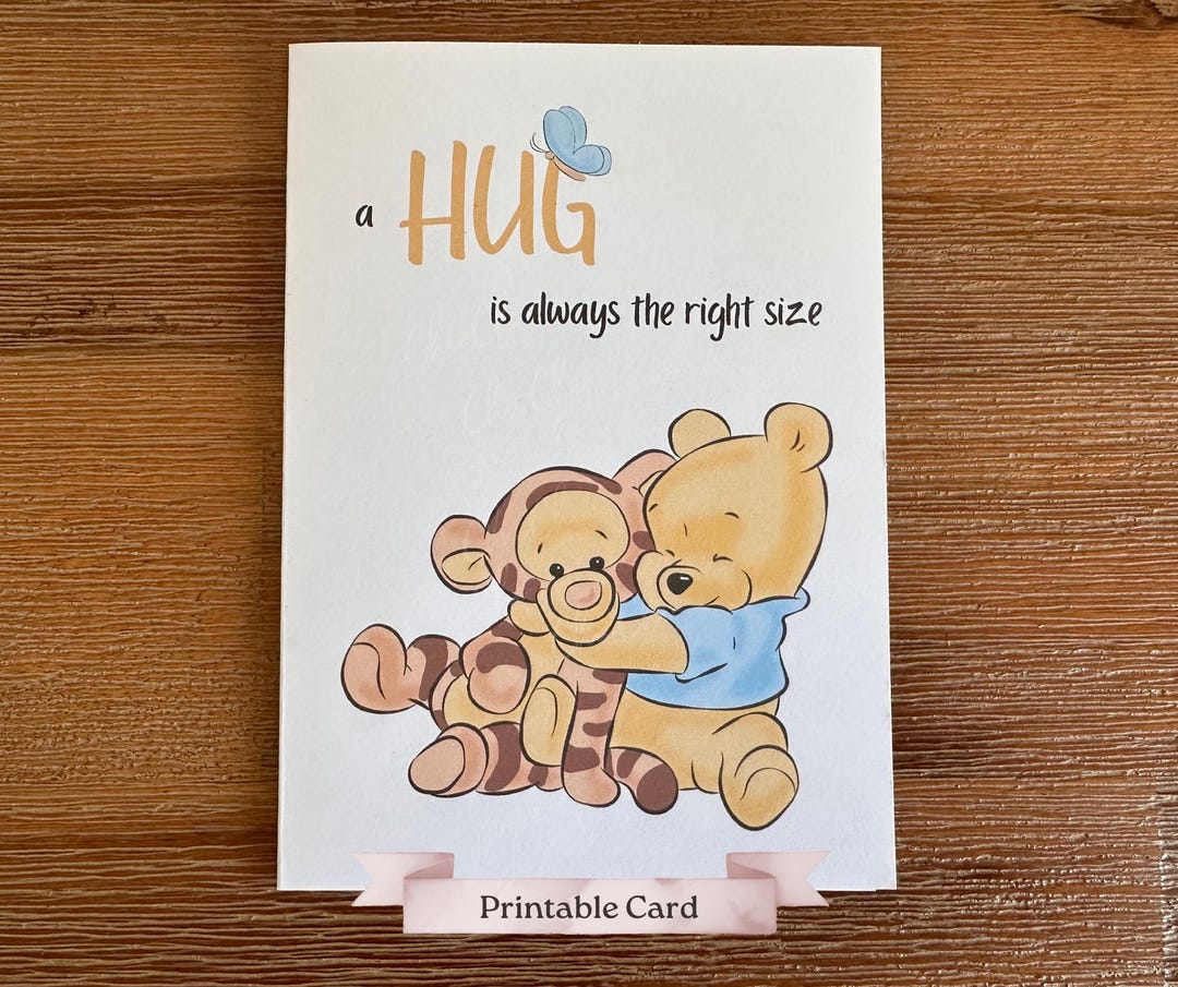 Blue Pooh Bear Hug Quote Printable Card: Classic Winnie-the-pooh