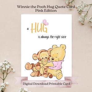 Pink Pooh Bear knuffel citaatkaart, Winnie de Poeh, een knuffel is altijd de juiste maat liefdescitaat, verjaardag, babyshower, beterschap, Valentijnsdag