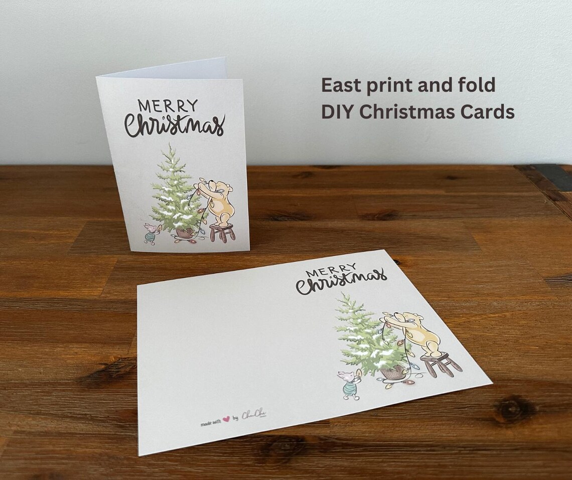 Pooh Bear & Piglet Christmas Card Classic Winniethepooh, Soft Beige