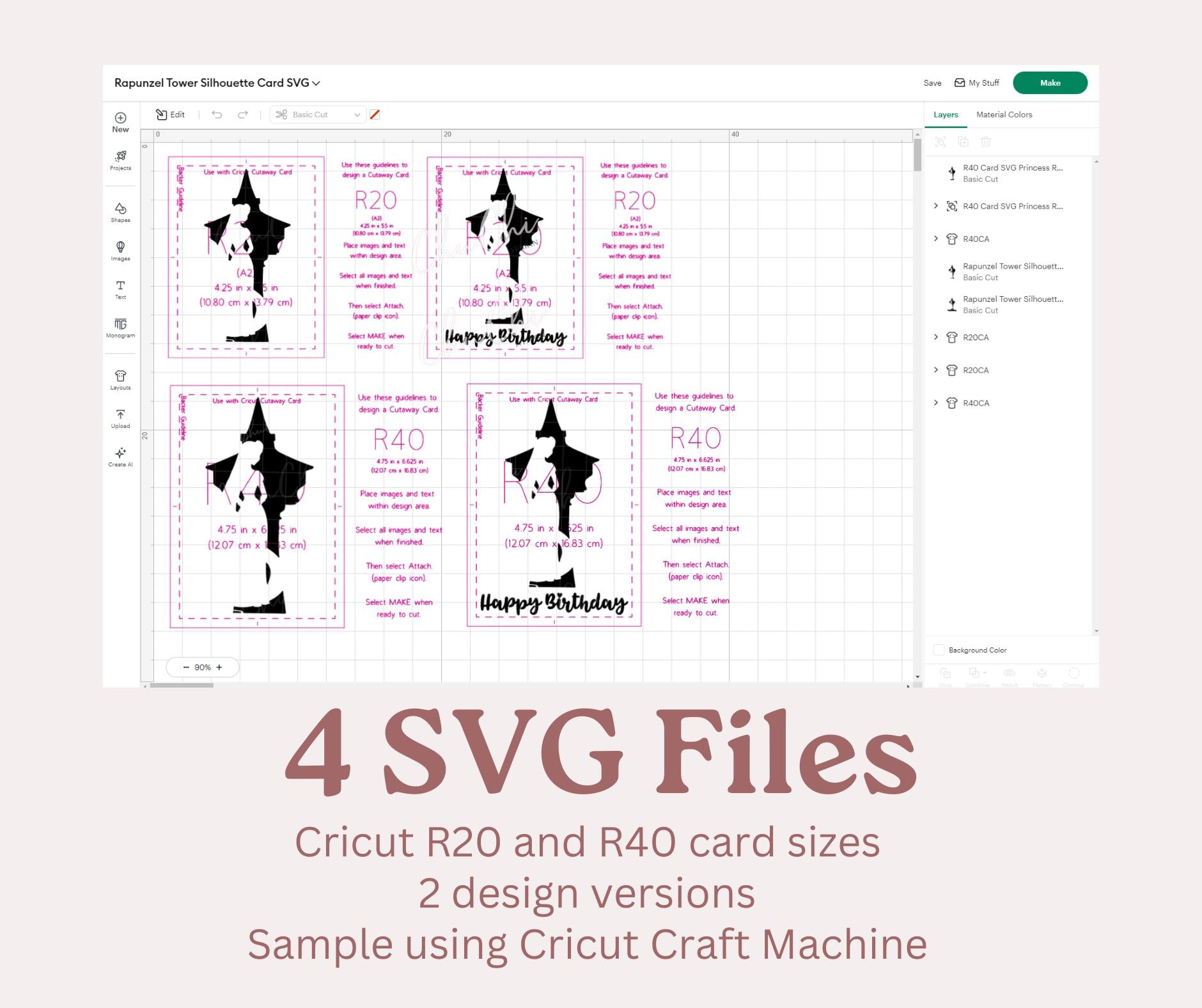 Card SVG Princess Rapunzel Tower Silhouette Insert Card Cricut Cut File ...