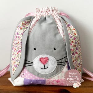 Sewing Pattern Bunny Patchwork Drawstring Bag Design (Digital Download)