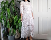 VINTAGE 1950s embroidered cutwork organza dress - XS - S