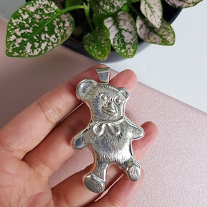 Silver teddybear pendant and brooch in fully hallmarked 925 sterling silver