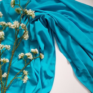 Aqua blue silk fabric. 100% silk crepe de chine. 110cms / 44&quot; wide