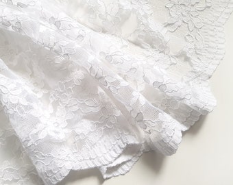 White Corded Lace Fabric – Scalloped Edge, 53" Bridalwear Lace