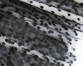 Black spot tulle fabric - 44" wide. Black dot net. Black spot mesh fabric.