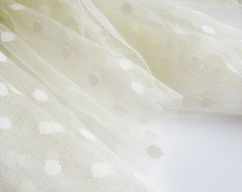 Vanilla spot tulle fabric - 44" wide. Bridalwear. Wedding dress. Bridesmaid. Dressmaking. Spot mesh.