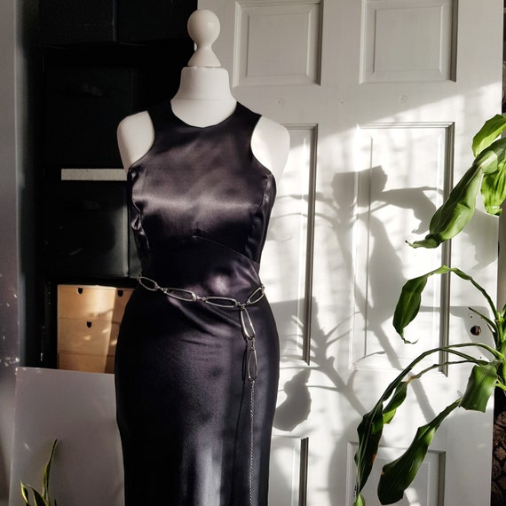 VINTAGE 80s bias cut black satin evening dress