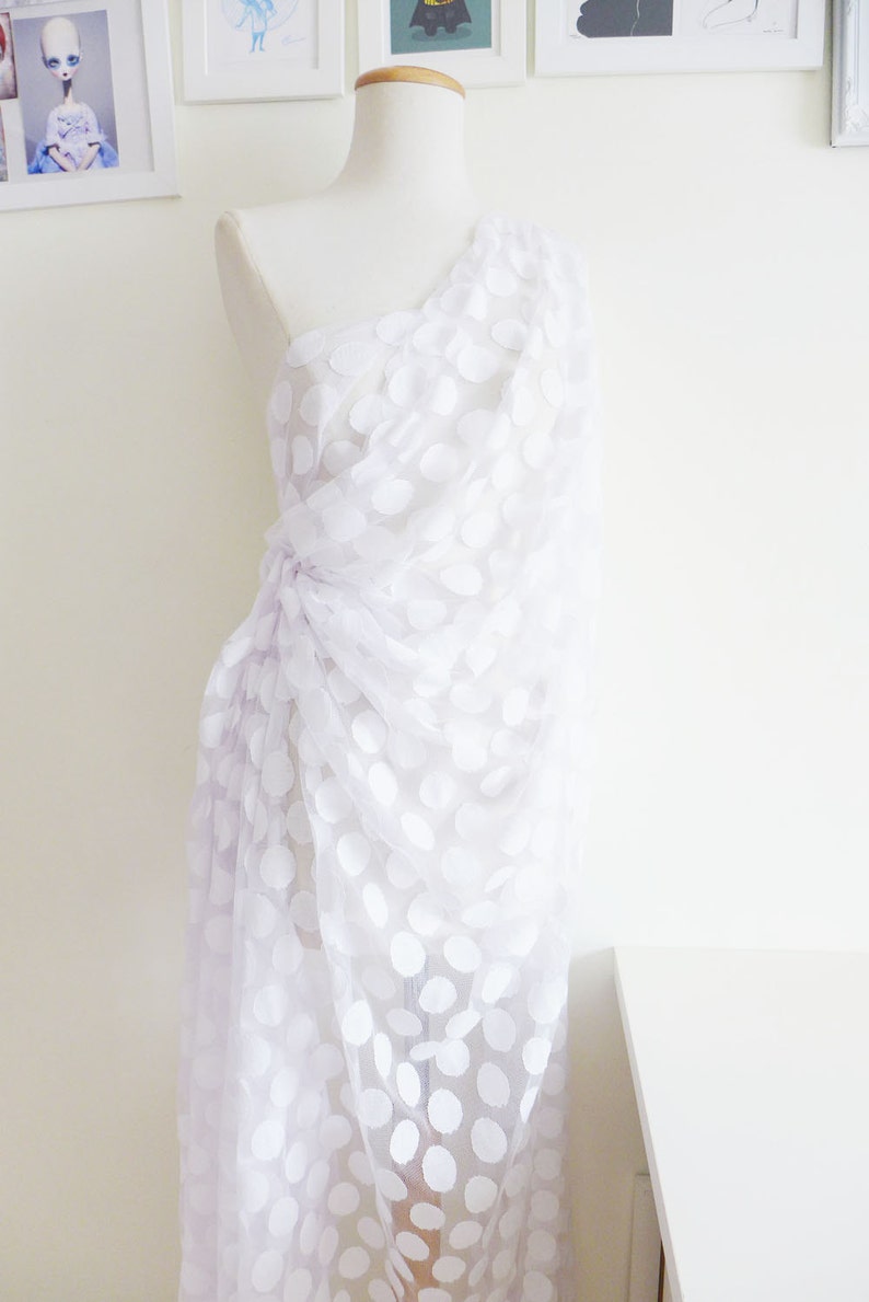 White large spot tulle fabric 56 wide . Bridalwear fabric. Wedding spot net fabric. image 3