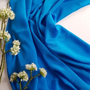 Hawaiian blue silk fabric. 100% silk crepe de chine. 110cms / 44&quot; wide