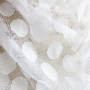 White large spot tulle fabric 56 wide . Bridalwear fabric. Wedding spot net fabric. image 1