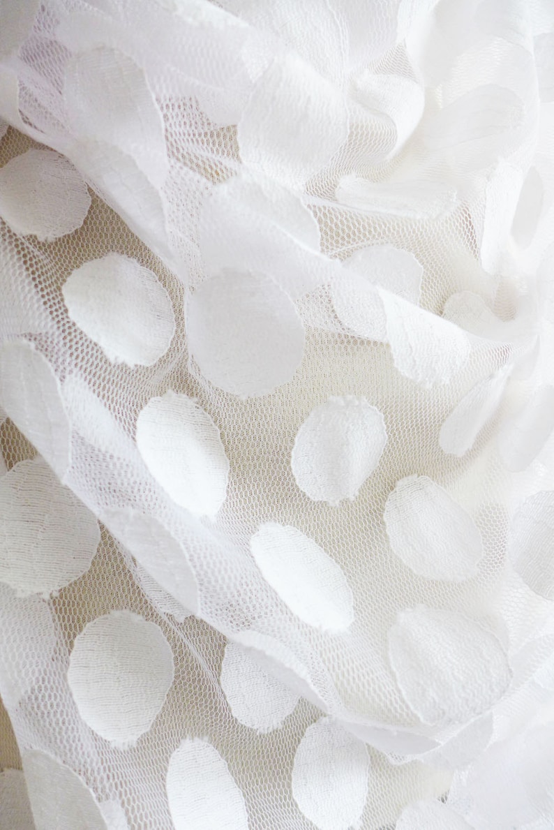 White large spot tulle fabric 56 wide . Bridalwear fabric. Wedding spot net fabric. image 1