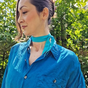 Handmade Sustainable Skinny Silk Neck Tie in Aqua | Versatile Hair Tie, Headband, Silk Scarf, Ponytail Wrap