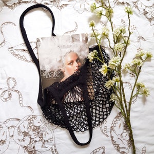 Bolso tote de hombro con cordón de algodón negro