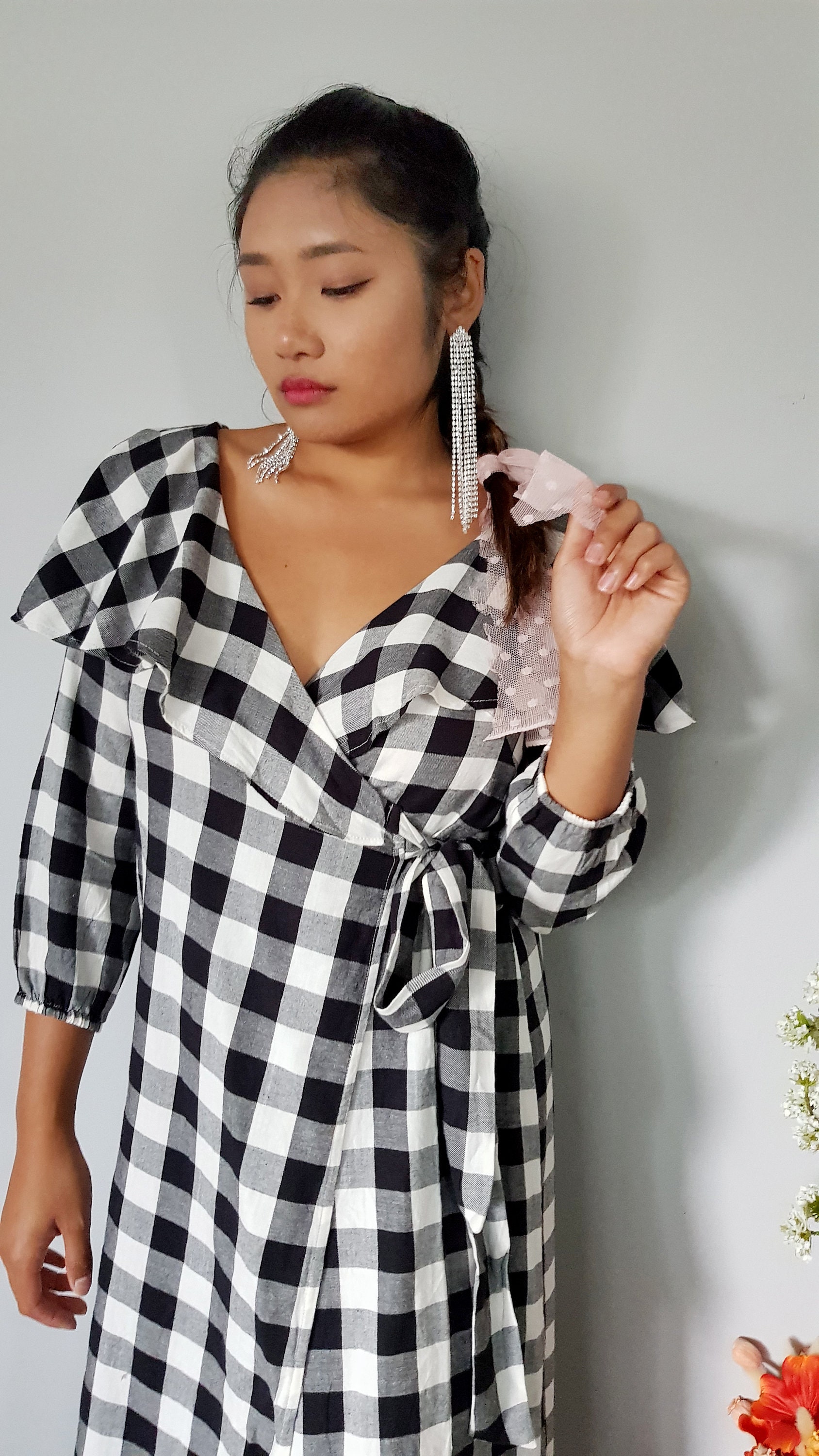 100 Cotton Black and White Gingham Wrap Prairie Dress With Etsy