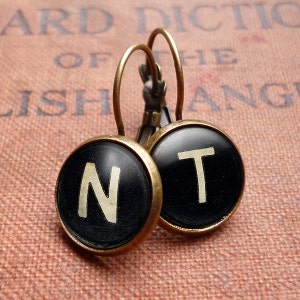 Personalised Initials Numbers Alphabet Typewriter Key Leverback Earrings