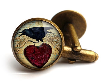 Raven and Red Heart No.1 Cufflinks (RR06)