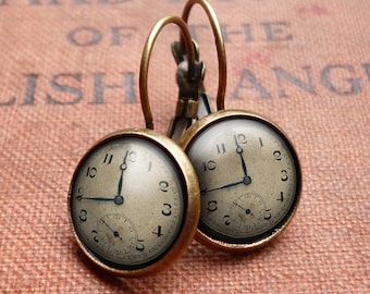 Vintage Clock Leverback Earrings (ER06)