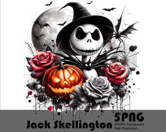Jack Skellington Halloween PNG-paket, Pumpa King-design (digital nedladdning)