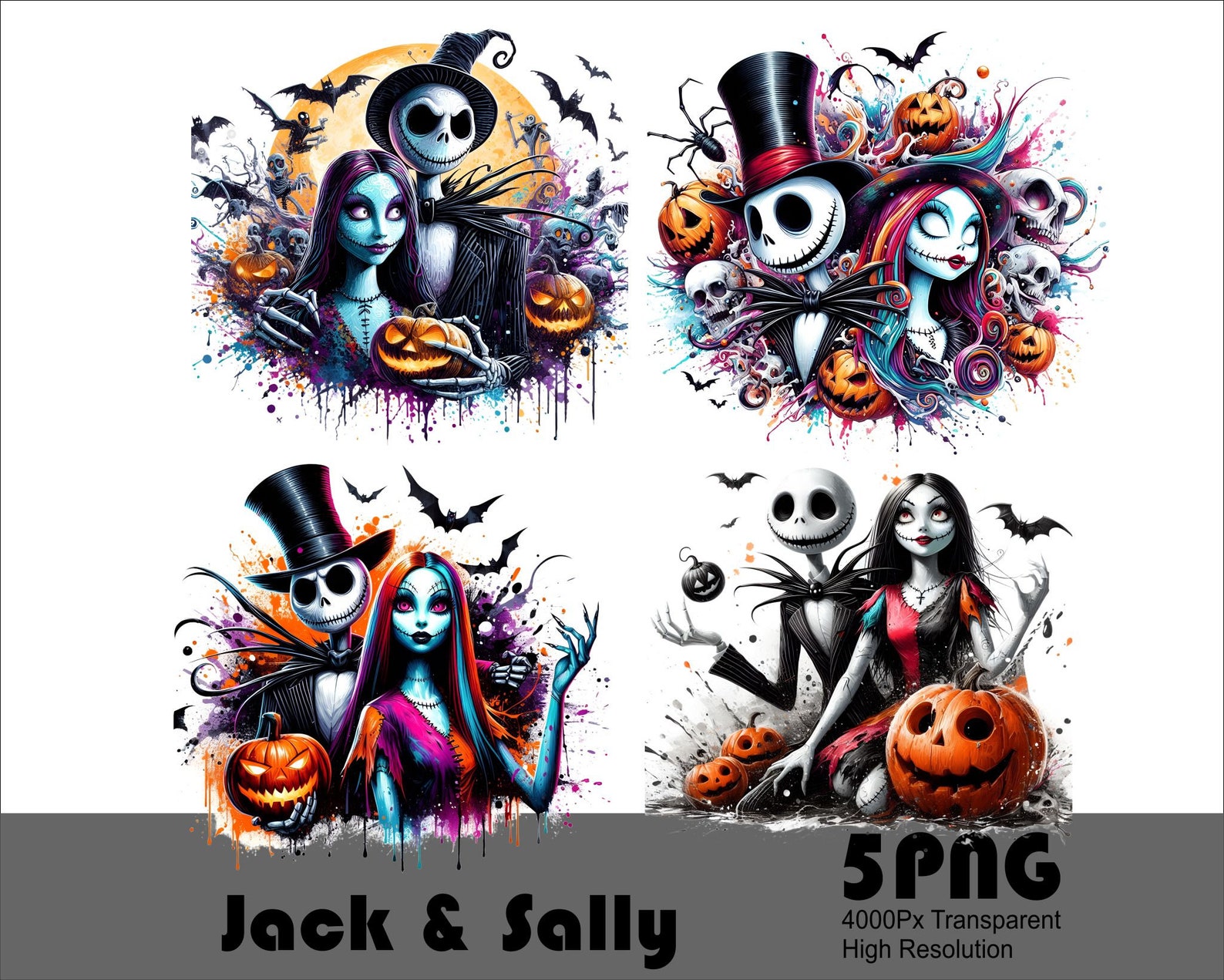 5 PNG Jack &amp; Sally Png Spooky Halloween Png Pumpkin King Png Design ...