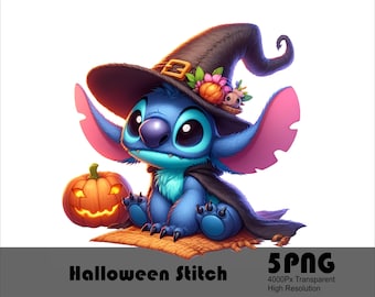 5 PNG Stitch Halloween Splash Watercolor Digital Design PNG File for Sublimation High Resolution Tshirt and Sublimation File Png Download