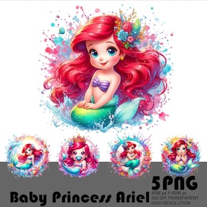 5 PNG Principessa Sirena Baby Ariel Png Principessa Ariel Png Baby Ariel Clipart 300 dpi Alta Risoluzione Tshirt Sublimazione Trasparente Download