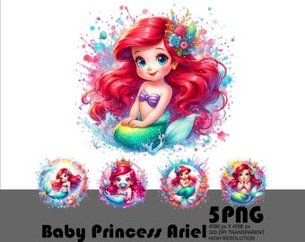 5 PNG Mermaid Princess Baby Ariel Png Princess Ariel Png Baby Ariel Clipart 300 dpi High Resolution Tshirt Sublimation Transparent Download