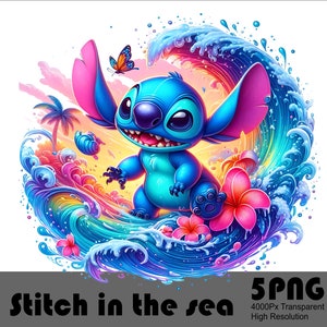 5PNG Stitch With Waves PNG Design High Resolution Tshirt and Sublimation File Png Stitch
