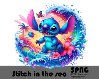 5PNG Stitch With Waves PNG Design High Resolution Tshirt and Sublimation File Png Stitch
